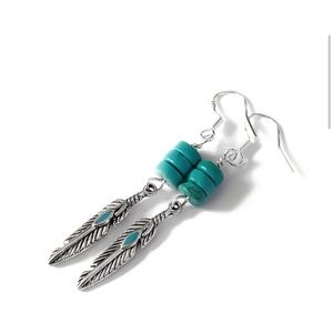 🪶Turquoise and enamel feather earrings